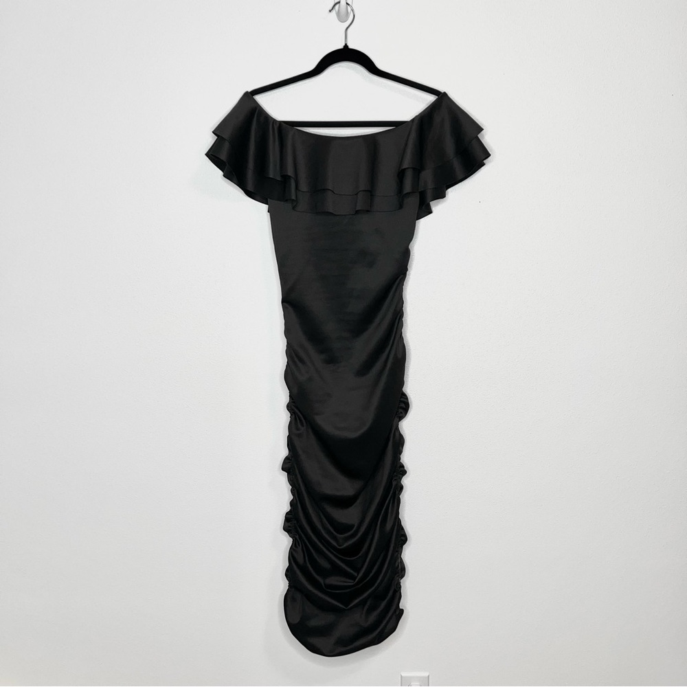 ASOS Design Off-Shoulder Ruched Dress Midi Maxi Bodycon Black Size US 2 NWOT
